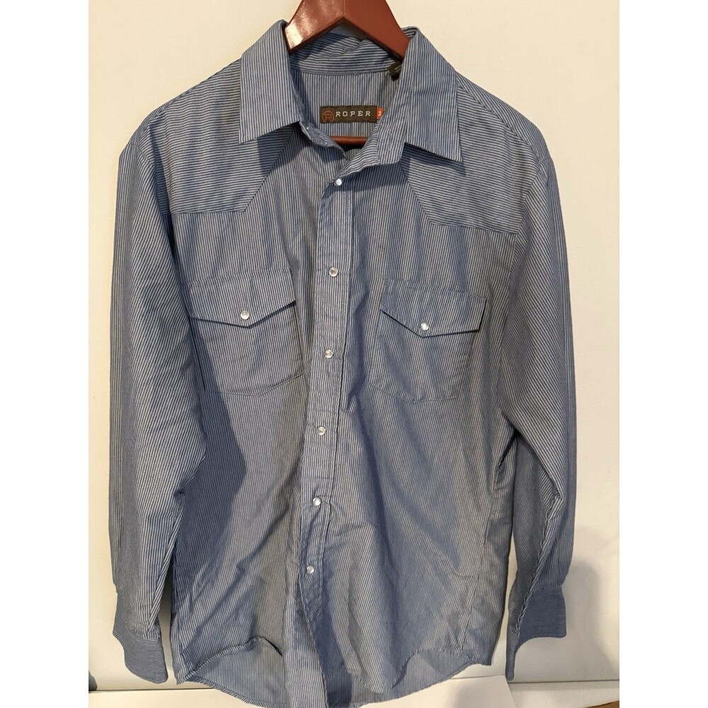 Roper Men's Long Sleeve Western Shirt Blue Stripe With Pearl Snaps